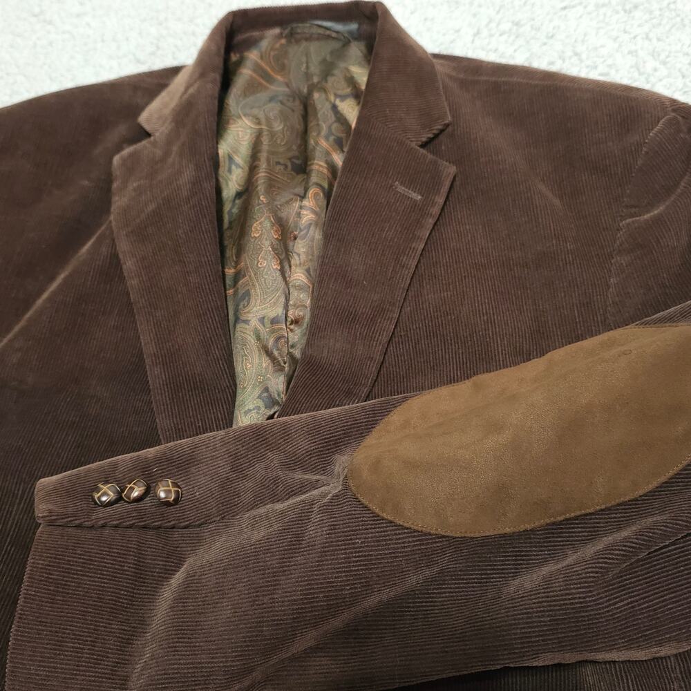 Lauren Ralph Lauren Brown Corduroy Blazer 42R Elbow Patch Paisley Lining Sport